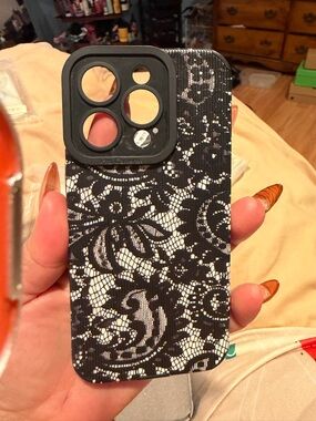 Phone Case with Black & White Lace Pattern - Compatible Slim Protective Cover